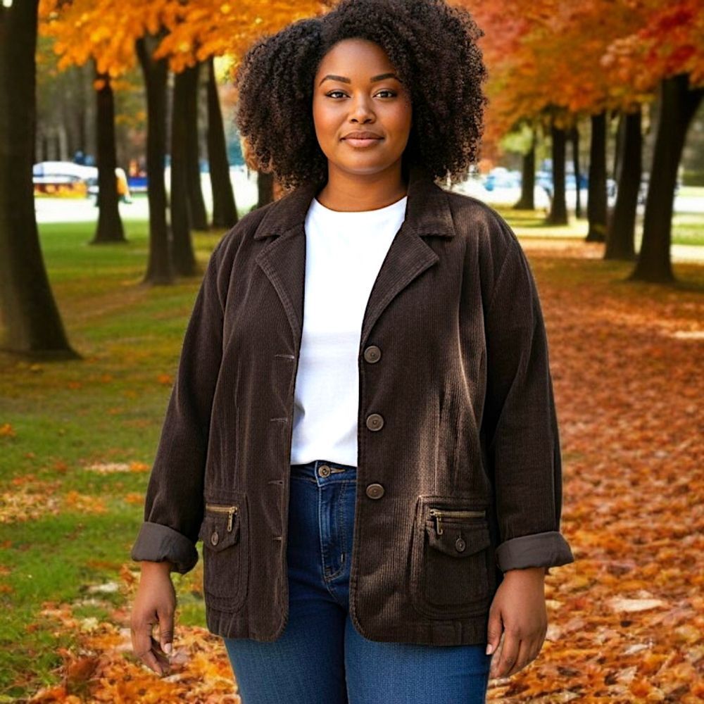 Gitano Corduroy Blazer Jacket 24W Plus Size Brown Farmhouse Chore Vintage Career